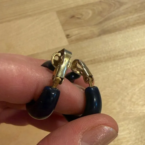 Vintage Navy Hoop Earrings - Picture 3 of 4